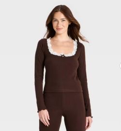Wild Fable Women's Long Sleeve Waffle Knit Pajama Top Size S