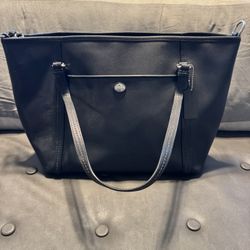 Coach F25667 Peyton Crossgrain Leather Pocket Tote Shoulder Handbag Purse Bag - Black