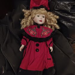 The Brass Key Victorian Red Velvet Holiday Dress 16" Porcelain Doll