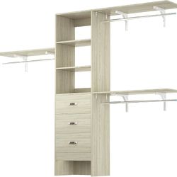 8FT Closet System, 96'' Closet Organizer System with 3 Hanging Rods, Wall Mount Bedroom Wardrobe with 3 Drawers Walk-in Closet, Adjustable Garment Rac