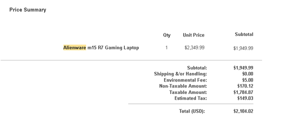 Alienware Gaming Laptop M15 R7 16Gb Ram Intel i9 12900h
