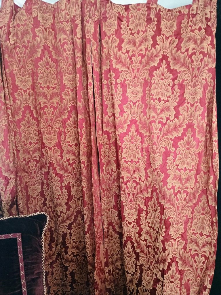Damask Chenille Gold And Red Drapes 3 Count