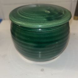 Ceramic Handmade Green Ribbed Container