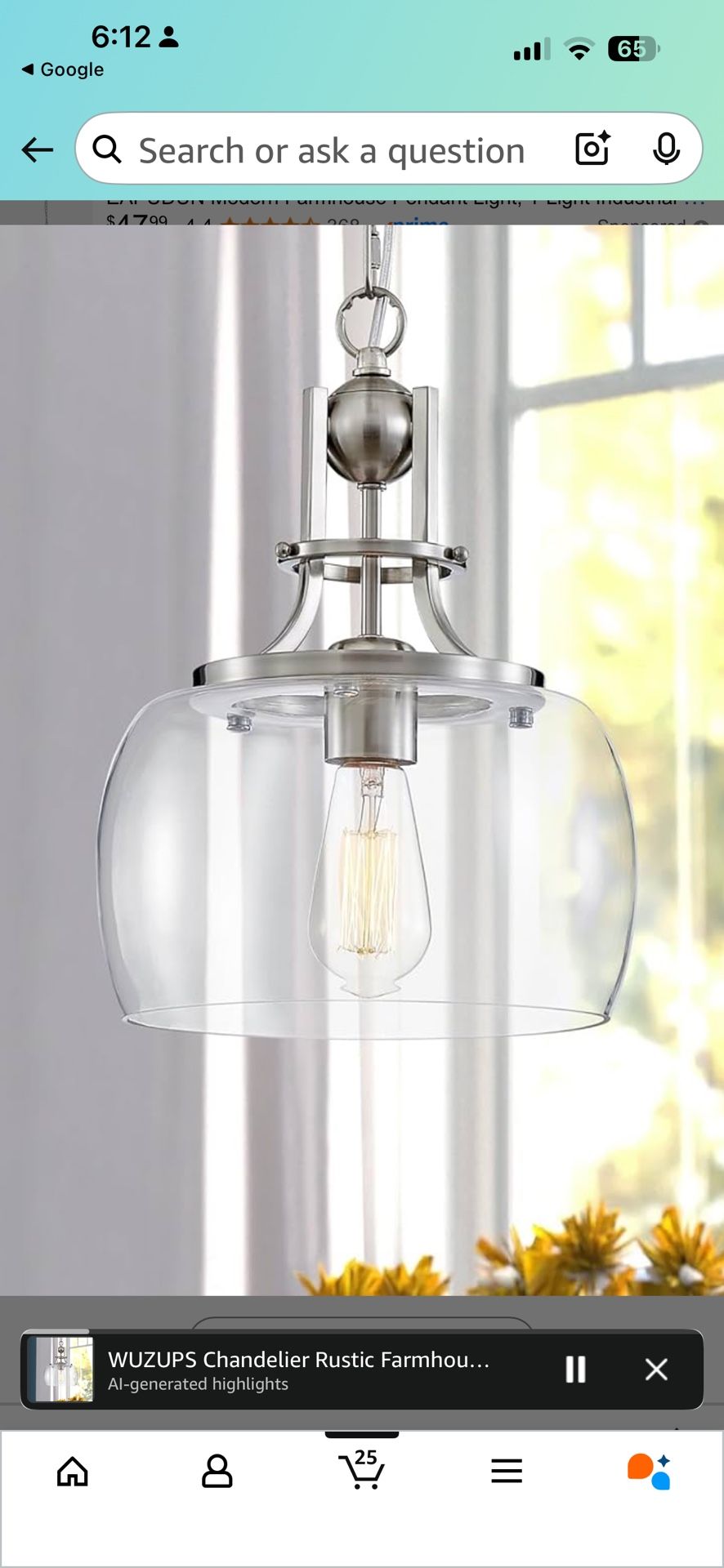 WUZUPS Chandelier Rustic Farmhouse Industrial Round Ceiling Pendant LED Light Fixture with Clear Glass Shades for Dining Room Kitchen Island Foyer Ent