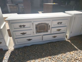 White Wood Dresser with Brass Hardware