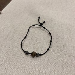 Black Handmade Bracelet – Silver Pearls & Planet Centerpiece, Vintage, Like New