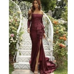 Burgundy Off Shoulder Dress 