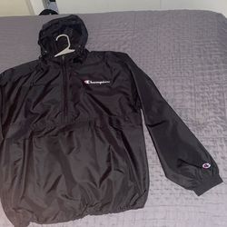black hooded windbreaker