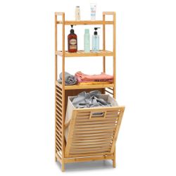 MoNiBloom Tilt-Out Hamper for Laundry 3-Tier Bamboo Pull-Out Laundry Hamper Floor Stand Bathroom Storage Shelf Cabinet, 46.5" High Clothes Organizer ?