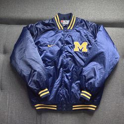 Vintage Nike Michigan Wolverines Letterman Jacket Satin NCAA Football Blue