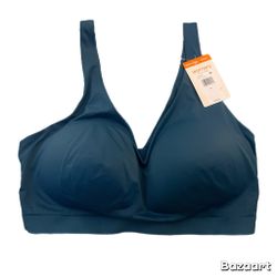 Sz XL Warners Cloud 9 Blue Super Soft Comfort Back Padded Wireless Bra New