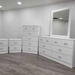 Dresser Whit Mirror, Chest And 2 Nightstands - Cómoda Con Espejo , Gavetero Y 2 Mesitas De Noche 