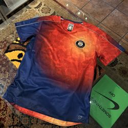 BAPE x PUMA BAPE FC Soccer Jersey – Red / Navy Camo – Large – PreOwned