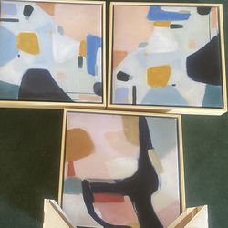 3 Mid Century Inspired Framed Canvas Prints 