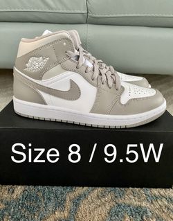 Nike Air Jordan 1 Mid Linen College Grey Light Bone White - Size 8 / 9.5W