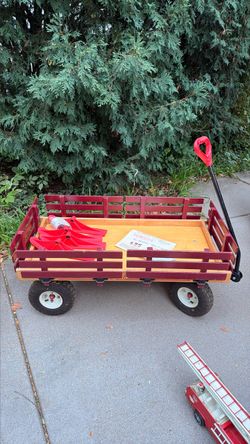 Kids Wooden Pull Wagon with Side Rails