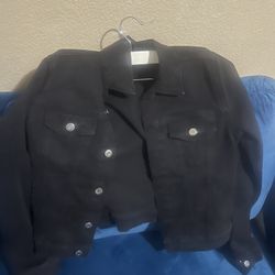 Black Jean Jacket And Red Hoodie