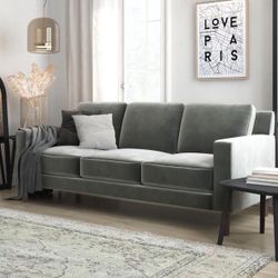 3 Seater Living Room Upholstered Sofa in Gray Velvet