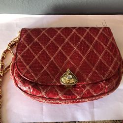 Varon Handbags Vintage Red Leather Snakeskin Clutch/ Crossbody Handbag 