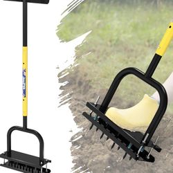 Lawn Aerator Tool, Lawn Aerator with 12 Spikes, Automatic Leaf and Dirt Cleaning with Spring-Loaded Design, Metal Manual Aerator for Loosening Soil Ae