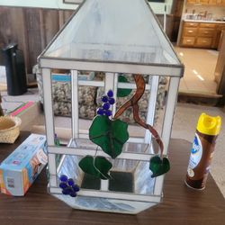 Cut Glass Hanging Plant Holder And Decorative Parrot