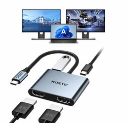 USB C To Dual HDMI Adapter 4K@30Hz, KOZYC USB C Hub Multiport Adapter With 2xHDMI, USB 3.0, 100W PD, Support USB C To HDMI Splitter Extended Display F