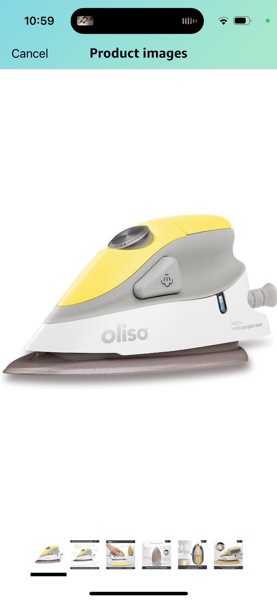 Oliso M2 Mini Project Steam Iron with Solemate - for Sewing, Quilting, Crafting, and Travel | 1000 Watt Dual Voltage Ceramic Soleplate Steam Iron, Yel