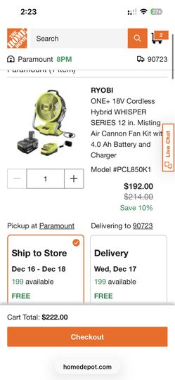 RYOBI ONE+ 18V Cordless Hybrid WHISPER SERIES 12 in. Misting Air Cannon Fan Kit with 4.0 Ah Battery and Charger
