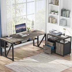 Tribesigns L Shaped Desk with Drawer Cabinet, 63" Executive Computer Desk and lateral File Cabinet, 2 Piece Home Office Furniture with Drawers for Han