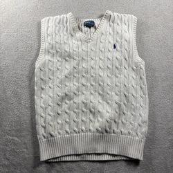 Polo Ralph Lauren Boys 14/16 Cream Cable Knit Cotton Sweater Vest Easter #972