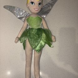 OFFICIAL Disney Tinker Bell Plush Doll with Glittery Wings and Green Dress