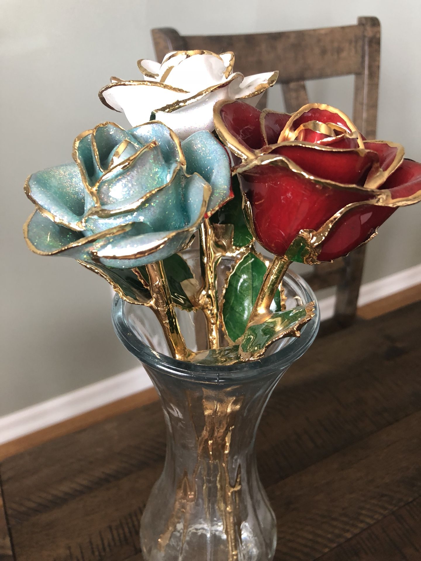 3 Steven Singer Gold-Dipped Roses (Red, White, Blue)