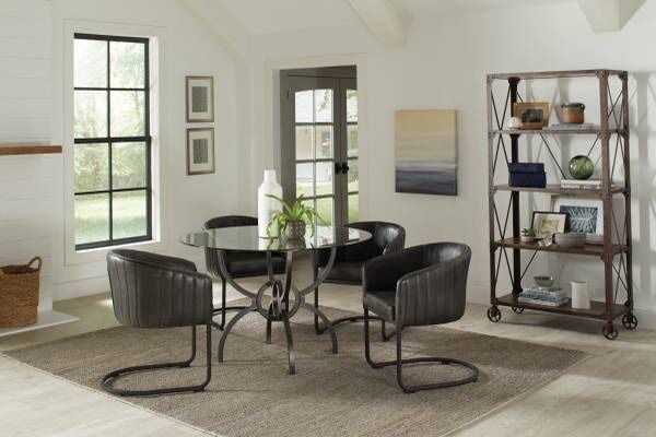 Round Glass Dining Table with Gunmetal Base + 4 Chairs ONLY $999! 