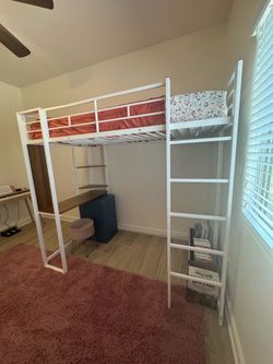 White metal loft bed
