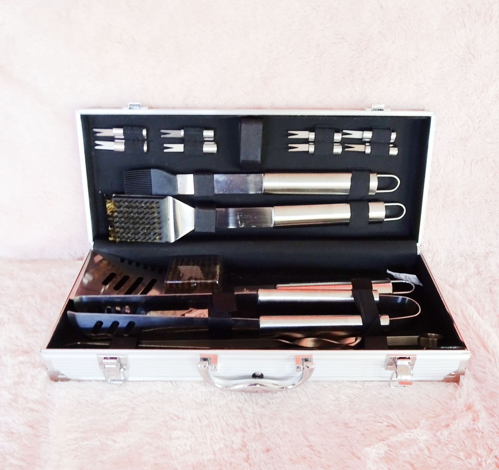 Home Complete 16-pc BBQ Grill Steel Accessories Set Aluminum Case