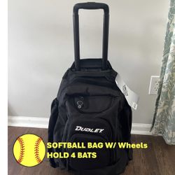 New Large Dudley Rolling Softball Bat and Wheeled Gear Bag