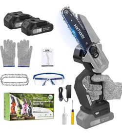 NaTiddy 6-Inch Cordless Mini Chainsaw with Dual 2000mAh Batteries and Security Lock