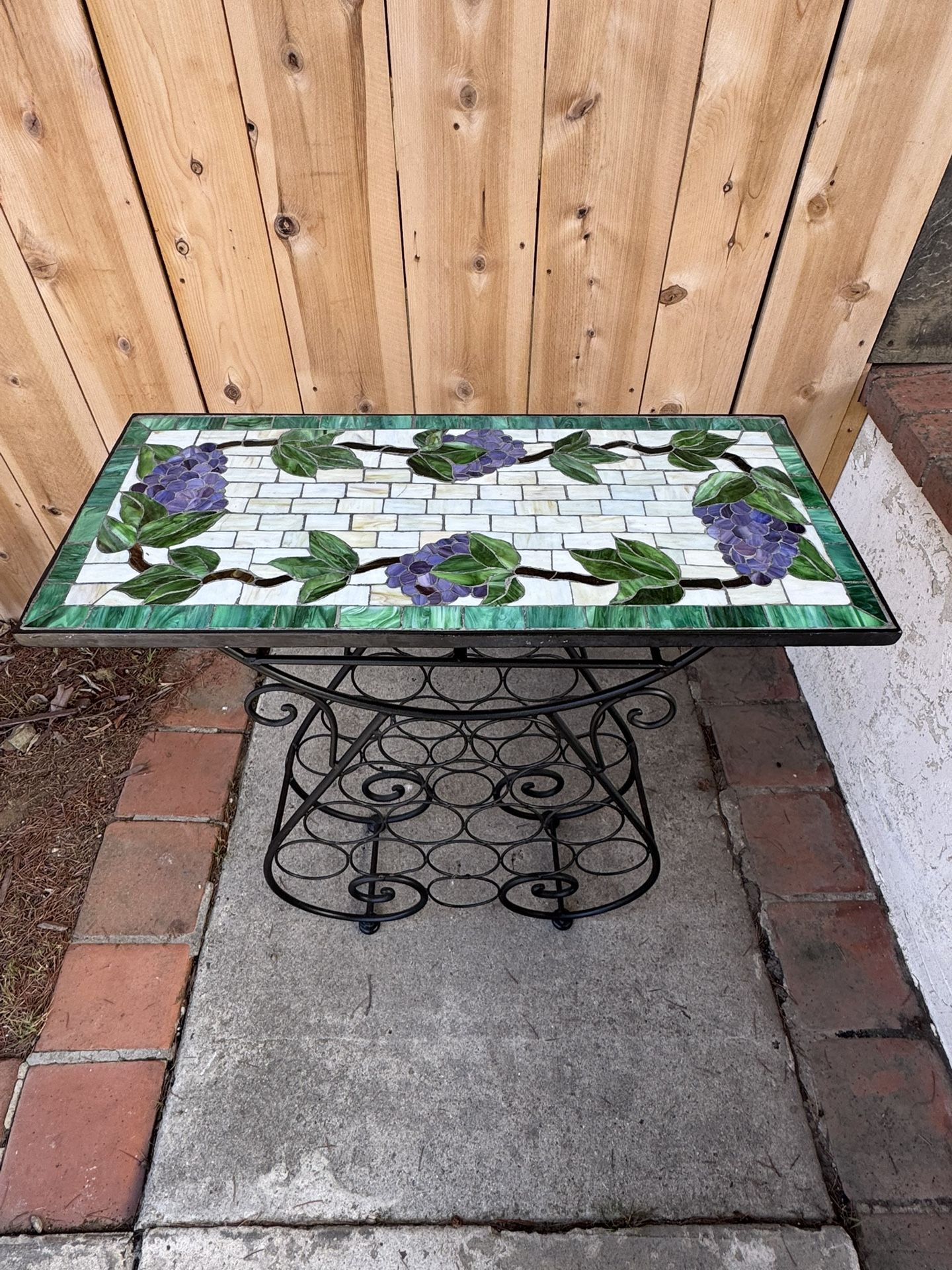 Vintage Iron Console Table Wine Rack