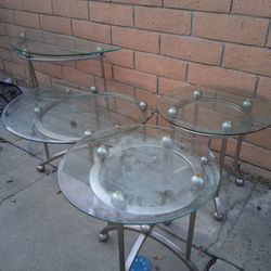 4 Piece Modern Table Set, Level Glass Tops