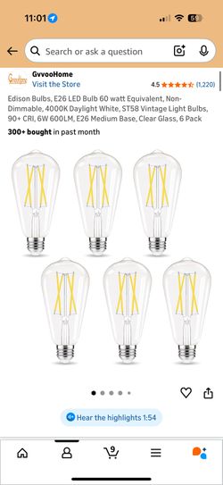 GvvooHome ST58 E26 LED Edison Bulbs – 6 Pack, 4000K Daylight White