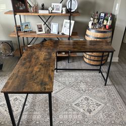 L-Shaped office desk - wood top with metal frame - excell condition