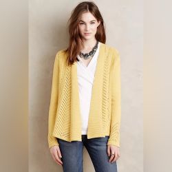 Anthropologie Rosie Neira Cardigan Nansen Sweater S Mustard Yellow Cotton Knit