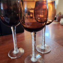 Vintage Amber Long Stem Wine Glasses 