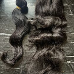 100% Raw, Virgin Hair Bundle 16 Inch, And Swiss Lace Closure 18 Inch