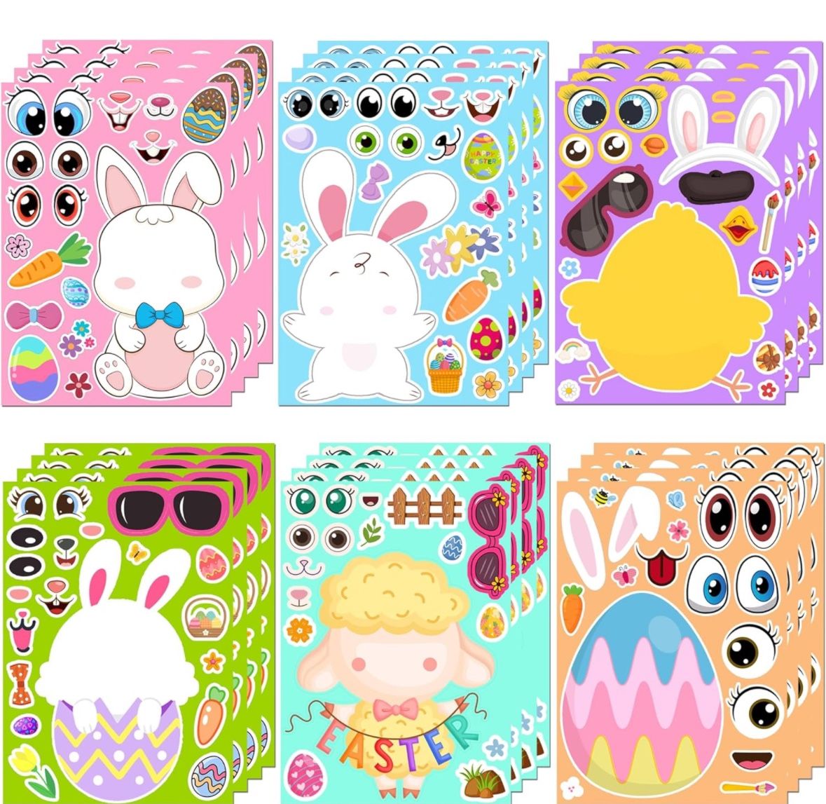 Easter Stickers - DIY Happy Easter Egg Bunny Sticker, Easter Crafts Stickers Kids (24 sheets)