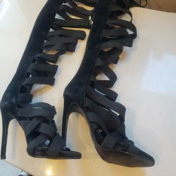 Bebe Black Gladiator Stiletto Boots