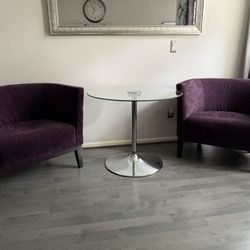 Purple Chairs & Glass Table