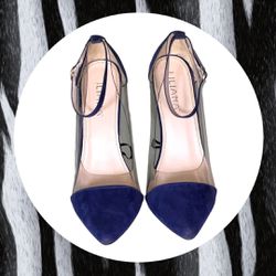 Liliana Purplish Blue Velvet Feel Buckle Ankle Strap 4.5” Stilettos Women 11