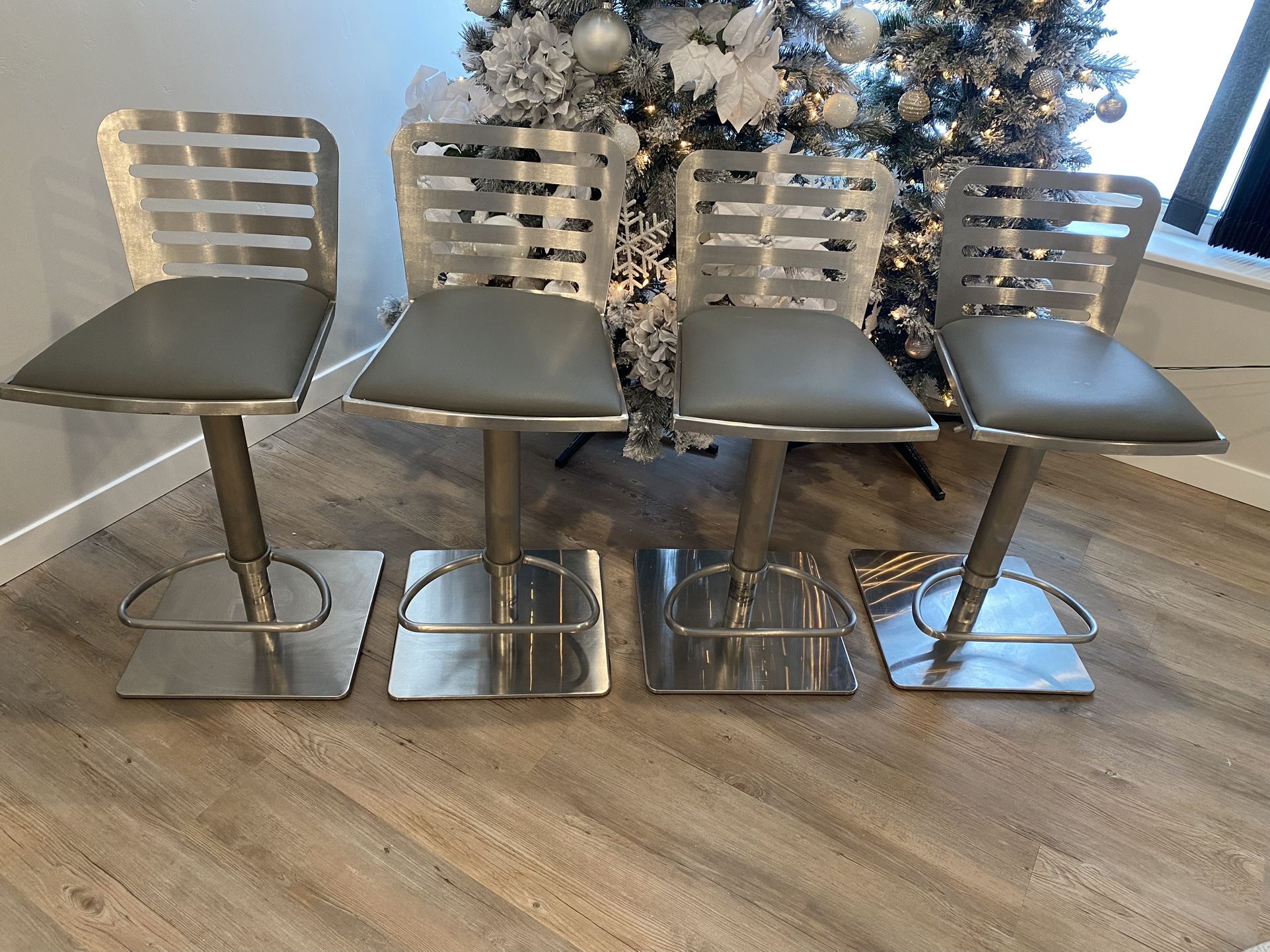 Armen Living Delmar Adjustable Bar Stools Leather Brushed Stainless Steel 4 qty