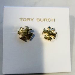 Tory Burch gold T logo square Kira stud earrings 